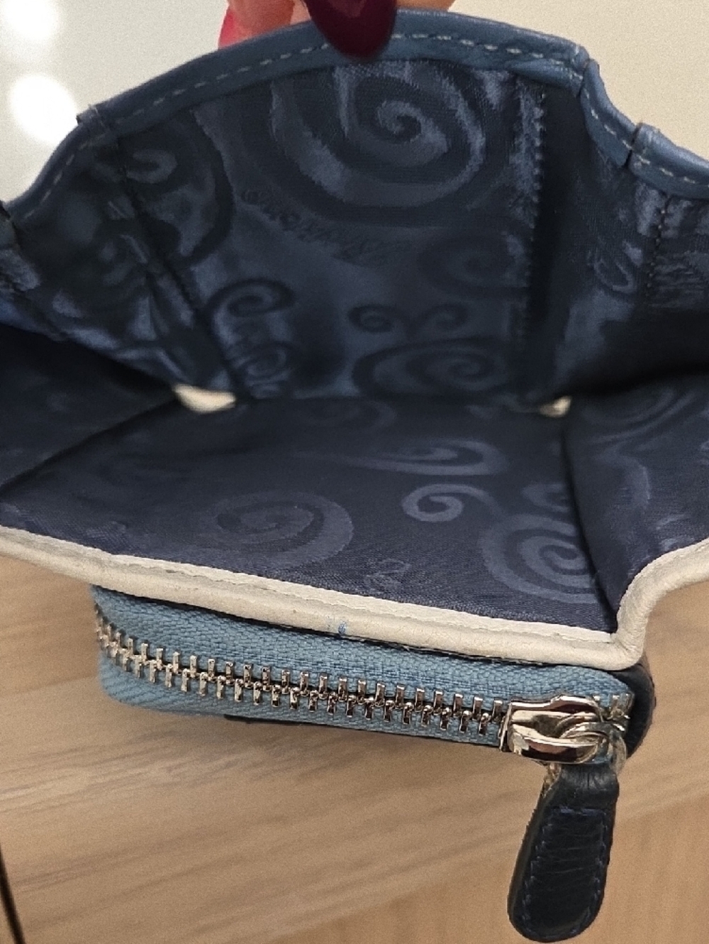 Rare VintageBrighton Barbados Double Flap Trifold Blue & White Leather Wallet - Picture 5 of 14